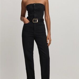 Good American Black Denim Strapless Jumpsuit